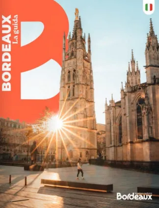 La Basilica di Saint-Michel a Bordeaux illuminata dalla luce dorata del tramonto, con il suo caratteristico spire gotico che domina la piazza lastricata.
