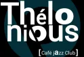 Logo del Thelonious, caffetteria jazz club a Bordeaux, con testo bianco su sfondo blu scuro e nero